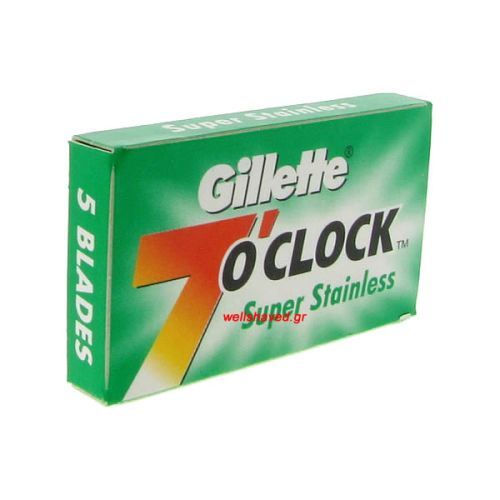 Gillette 7 o' Clock Super Stainless. Συσκευασία με 5 ανταλλακτικά ξυραφάκια.