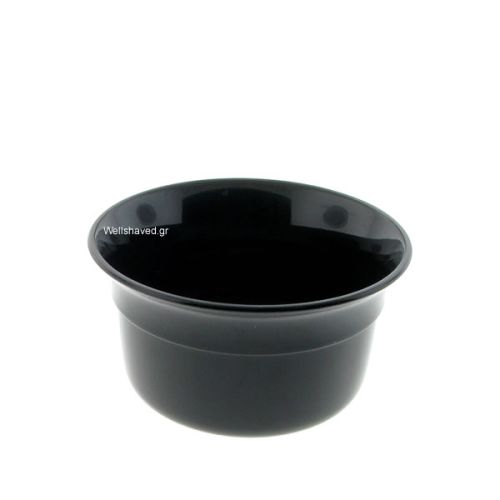 Μαύρο πλαστικό μπολ για μούλιασμα πινέλου και δημιουργία αφρού ξυρίσματος - Omega. Εσωτερική διάμετρος : 9,00 cm - Ύψος : 5,00 cm