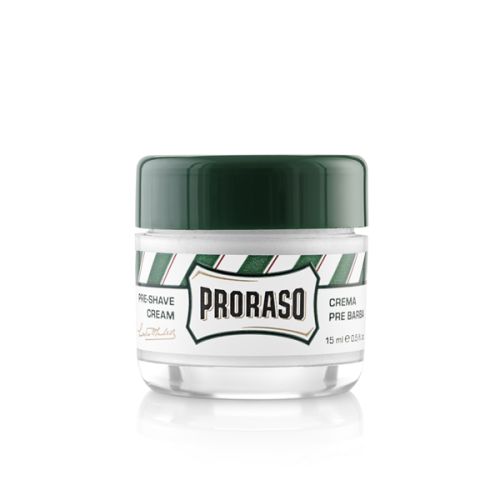 Pre shave της Proraso με ευκάλυπτο σε συσκευασία των 15ml. Βαζάκι ιδανικό για τα ταξίδια σας. Χρησιμοποιήστε το pre shave της proraso πριν το ξύρισμα σε βρεγμένο πρόσωπο για να μαλακώσουν τα γένια.