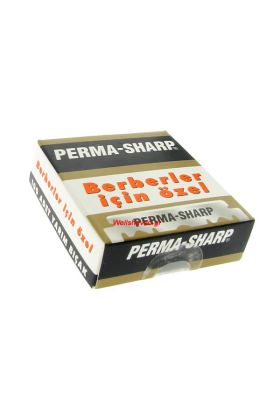 Perma Sharp Half Blades. Το κουτάκι περιέχει 100 λάμες έτοιμες για χρήση. Τα ξυραφάκια είναι ήδη κομμένα στη μέση.