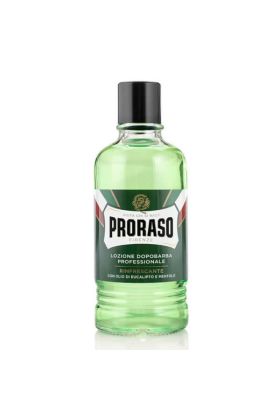 After Shave Lotion Proraso σε γυάλινο μπουκάλι των 400 ml με αιθέριο έλαιο ευκάλυπτου και μέντας. Περιέχει αλκοόλ.